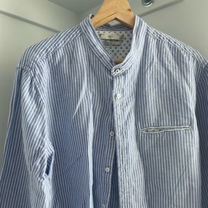 Mango mens linen monk collar shirt